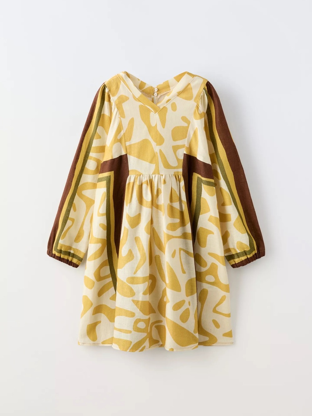 Kids Yellow Patterned Long-Sleeve Dress